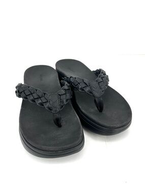 Vionic Womens Kenji Sandals Black Platform Braided Thong Flip Flops